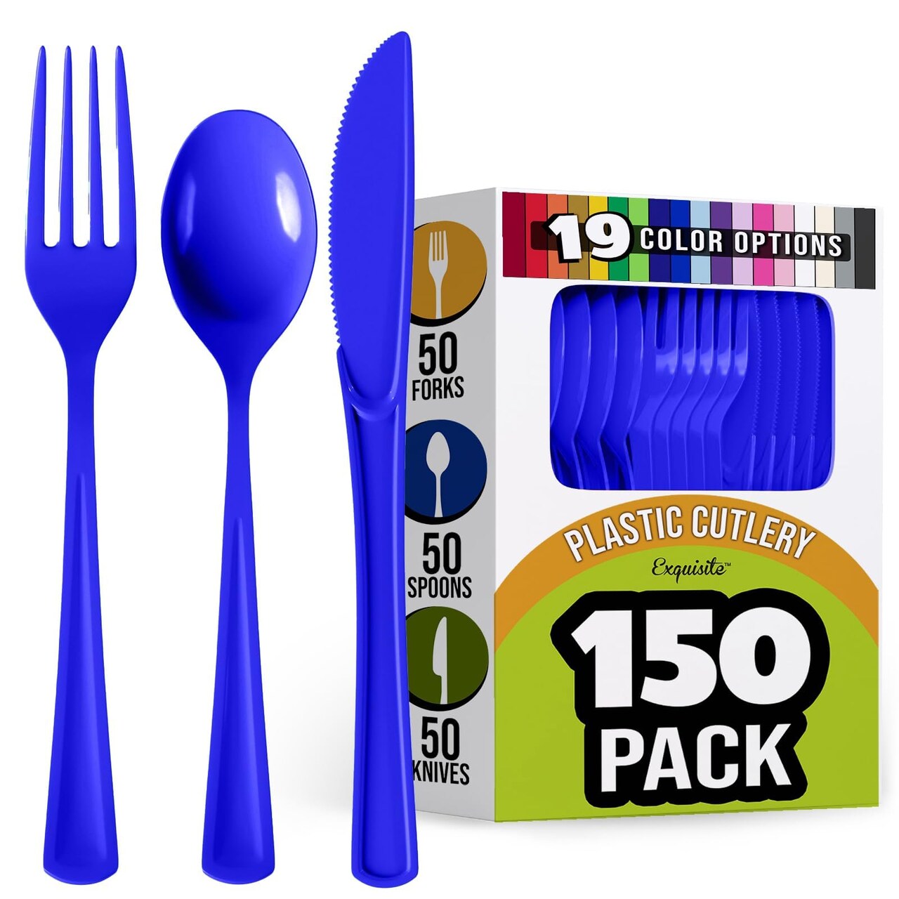 Exquisite Polished Plastic Silverware – 150 Pcs Heavy Duty Cutlery Set – 50 Each of Forks, Knives & Spoons – Disposable Utensil Set for Parties, Events & Catering – Flatware Set by Party Solids